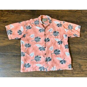 Palm Island Mens Hawaiian Shirt XL Coral Tropical Palm Leaves Aloha Short Sleeve